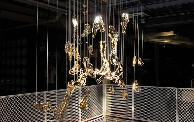 Jordan Chicago Gold Chandelier — perceptual sculpture by Michael Murphy